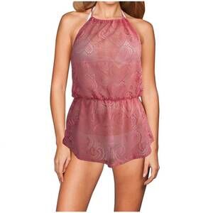 NEW BEACH HABITAT heart crochet halter dress in coral